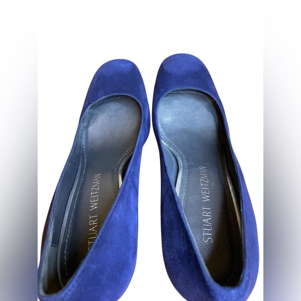 Stuart Weitzman MaryMid Navy Blue Suede Block Heel Pump Women’s Size 7.5 - Picture 7 of 11